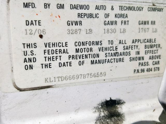 KL1TD66697B756559 - 2007 CHEVROLET AVEO BASE Ağ foto 10