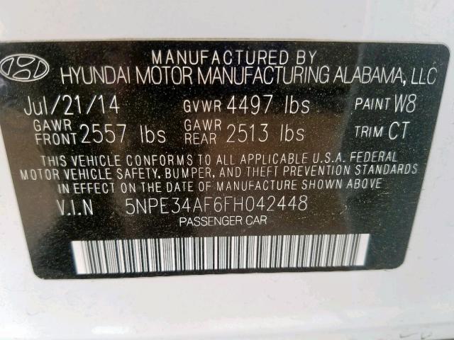 5NPE34AF6FH042448 - 2015 HYUNDAI SONATA SPO WHITE photo 10