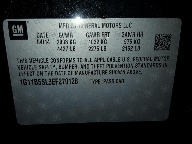 1G11B5SL3EF270128 - 2014 CHEVROLET MALIBU LS 黑色 照片 10