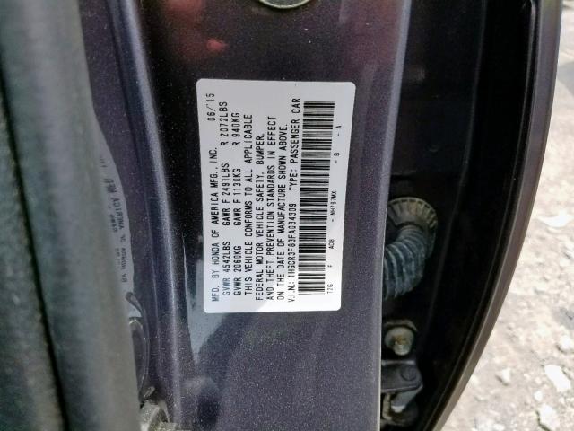 1HGCR3F83FA034309 - 2015 HONDA ACCORD EXL GRAY photo 10