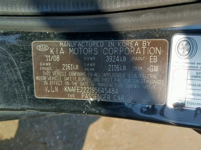 KNAFE222195645484 - 2009 KIA SPECTRA EX BLACK photo 10