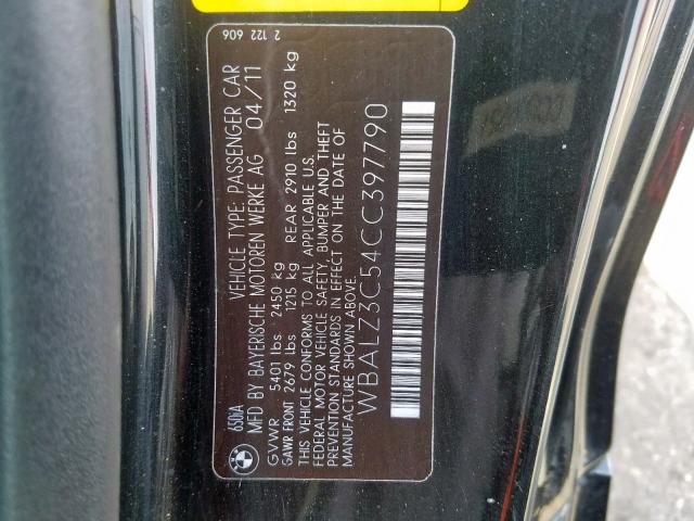 WBALZ3C54CC397790 - 2012 BMW 650 I BLACK photo 10