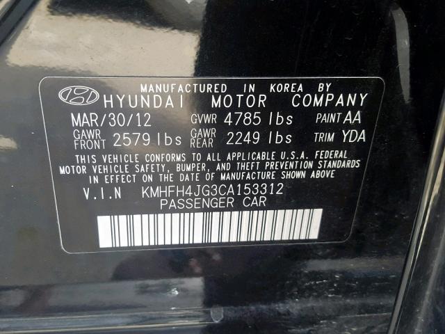 KMHFH4JG3CA153312 - 2012 HYUNDAI AZERA GLS BLACK photo 10