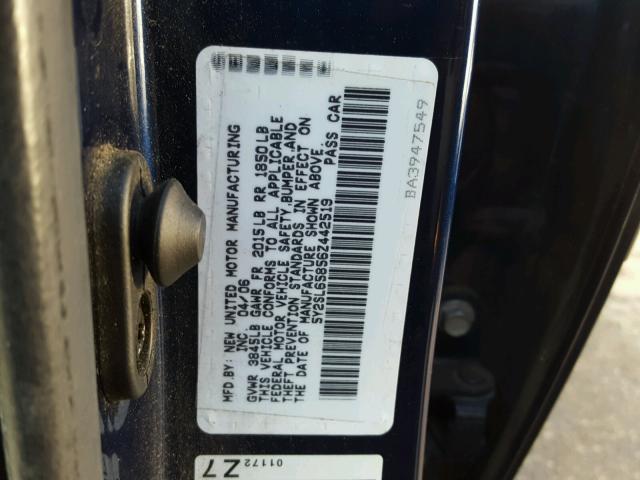 5Y2SL65856Z442519 - 2006 PONTIAC VIBE BLUE photo 10