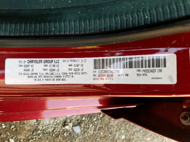 1C3CCBBB7CN217703 - 2012 CHRYSLER 200 TOURIN RED photo 10