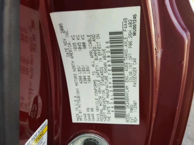 4A3AL25F17E050386 - 2007 MITSUBISHI ECLIPSE SP BURGUNDY photo 10