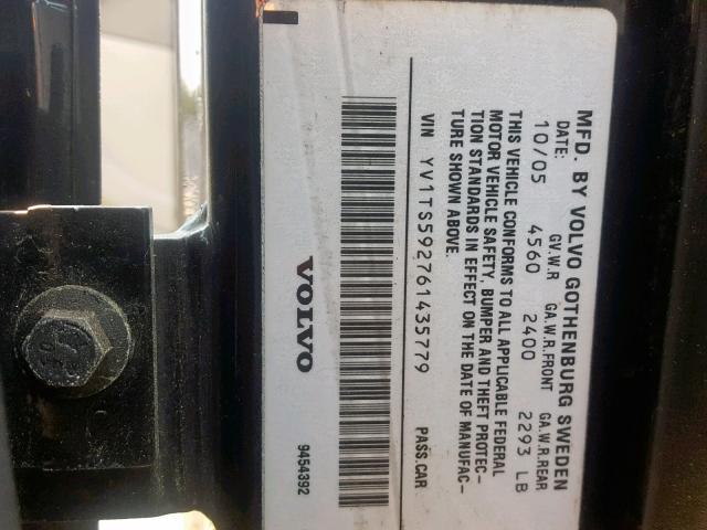 YV1TS592761435779 - 2006 VOLVO S80 2.5T BLACK photo 10