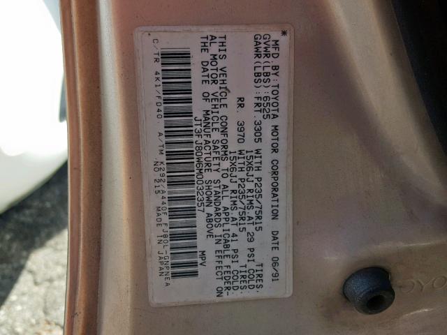 JT3FJ80W6M0032357 - 1991 TOYOTA LAND CRUIS GRAY photo 10