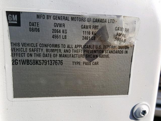 2G1WD58CX69102097 - 2006 CHEVROLET IMPALA SUP თეთრი ფოტო 10