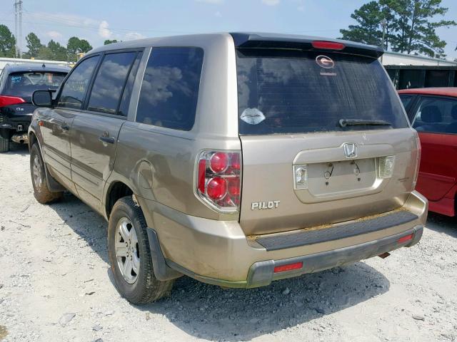 5FNYF28107B002076 - 2007 HONDA PILOT LX GOLD photo 3