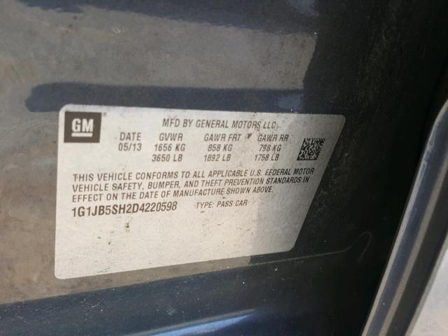 1G1JB5SH2D4220598 - 2013 CHEVROLET SONIC LS 灰色 照片 10