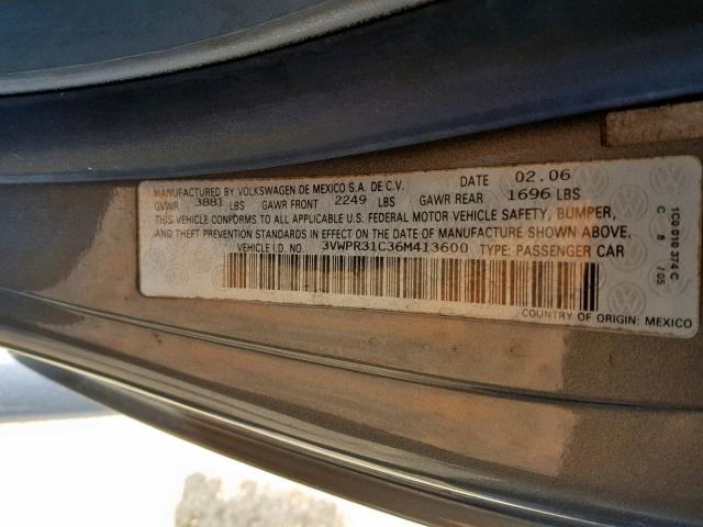 3VWPR31C36M413600 - 2006 VOLKSWAGEN NEW BEETLE ნაცრისფერი ფოტო 10