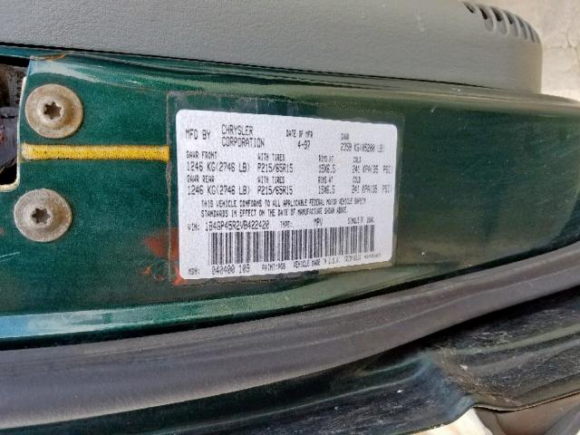 1B4GP45R2VB422420 - 1997 DODGE CARAVAN SE GREEN photo 10