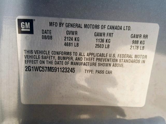 2G1WC57M591123245 - 2009 CHEVROLET IMPALA 2LT GRAY photo 10