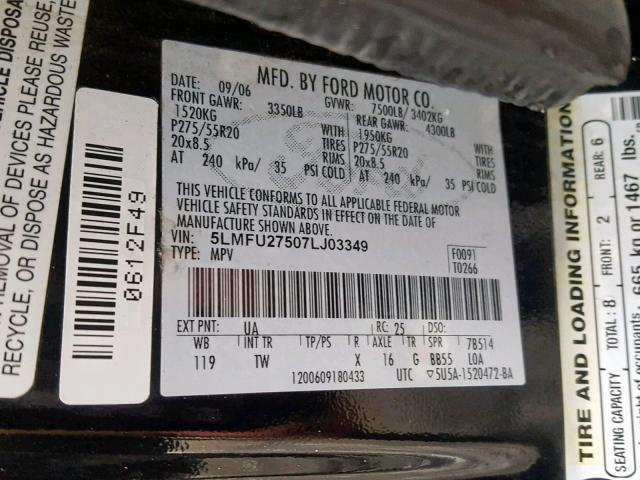 5LMFU27507LJ03349 - 2007 LINCOLN NAVIGATOR BLACK photo 10