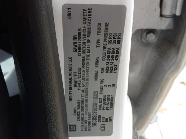 1GCDSCF92C8110329 - 2012 CHEVROLET COLORADO L WHITE photo 10