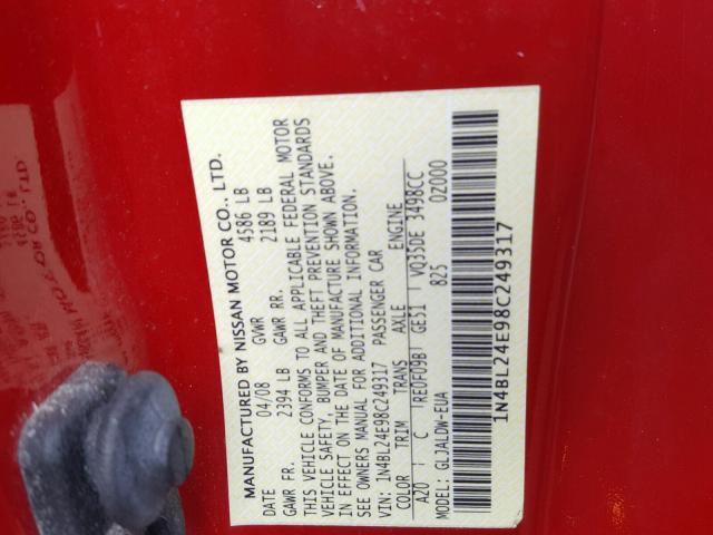 1N4BL24E98C249317 - 2008 NISSAN ALTIMA 3.5 RED photo 10