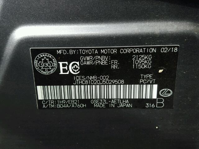 JTHC81D20J5029508 - 2018 LEXUS IS 300 GRAY photo 10