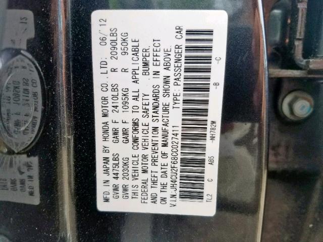 JH4CU2F68CC027411 - 2012 ACURA TSX TECH GRAY photo 10