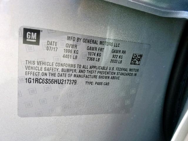 1G1RC6S56HU217379 - 2017 CHEVROLET VOLT LT SILVER photo 10