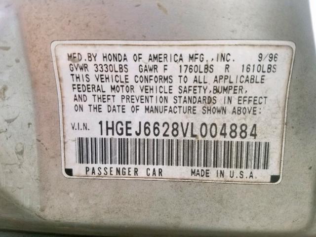 1HGEJ6628VL004884 - 1997 HONDA CIVIC DX GRAY photo 10