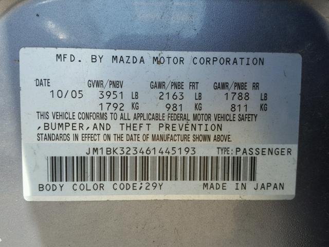 JM1BK323461445193 - 2006 MAZDA 3 S GRAY photo 10