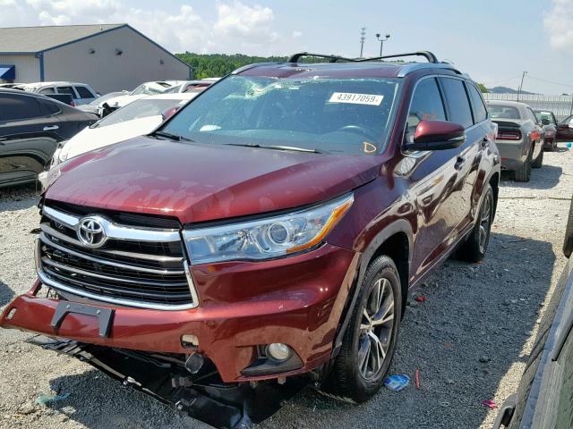 5TDJKRFH8GS284047 - 2016 TOYOTA HIGHLANDER MAROON photo 2