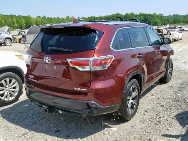 5TDJKRFH8GS284047 - 2016 TOYOTA HIGHLANDER MAROON photo 4