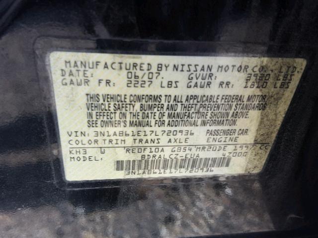 3N1AB61E17L720936 - 2007 NISSAN SENTRA 2.0 BLACK photo 10