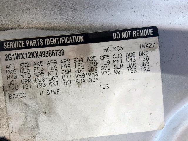 2G1WX12KX49386733 - 2004 CHEVROLET MONTE CARL 银色 照片 10