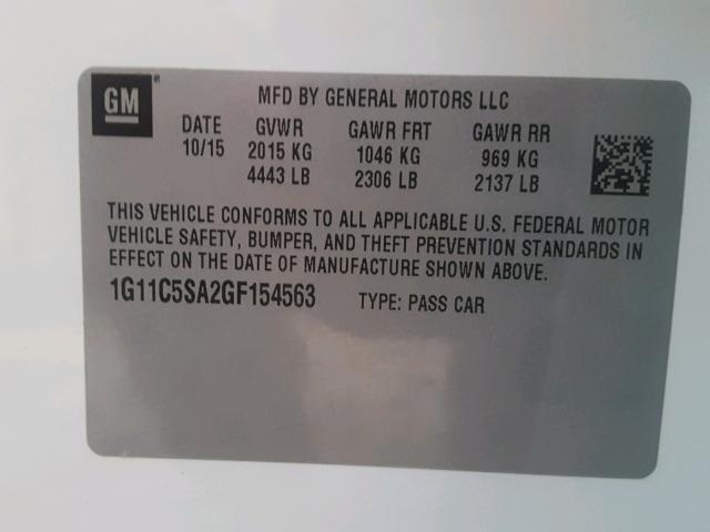 1G11C5SA2GF154563 - 2016 CHEVROLET MALIBU LIM 白色 照片 10