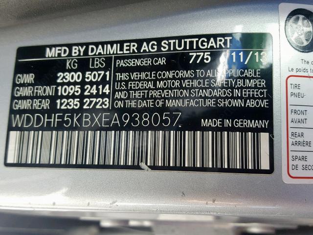 WDDHF5KBXEA938057 - 2014 MERCEDES-BENZ E 350 SILVER photo 10