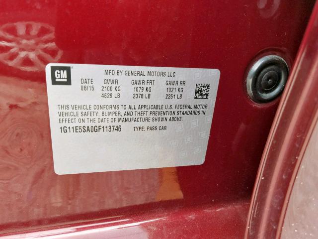 1G11E5SA0GF113746 - 2016 CHEVROLET MALIBU LIM RED photo 10