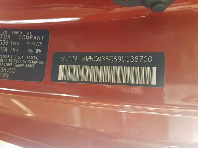 KMHCM36C69U138700 - 2009 HYUNDAI ACCENT GS ORANGE photo 10