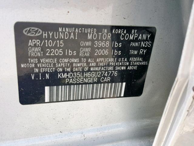 KMHD35LH6GU274776 - 2016 HYUNDAI ELANTRA GT SILVER photo 10