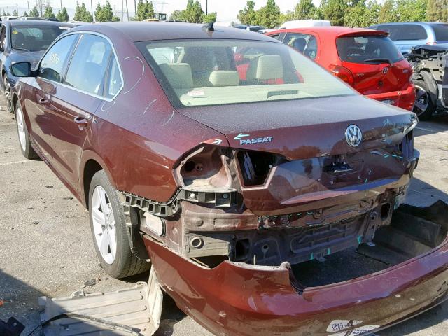 1VWBP7A37DC078072 - 2013 VOLKSWAGEN PASSAT SE MAROON photo 3