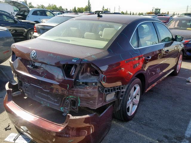 1VWBP7A37DC078072 - 2013 VOLKSWAGEN PASSAT SE MAROON photo 4