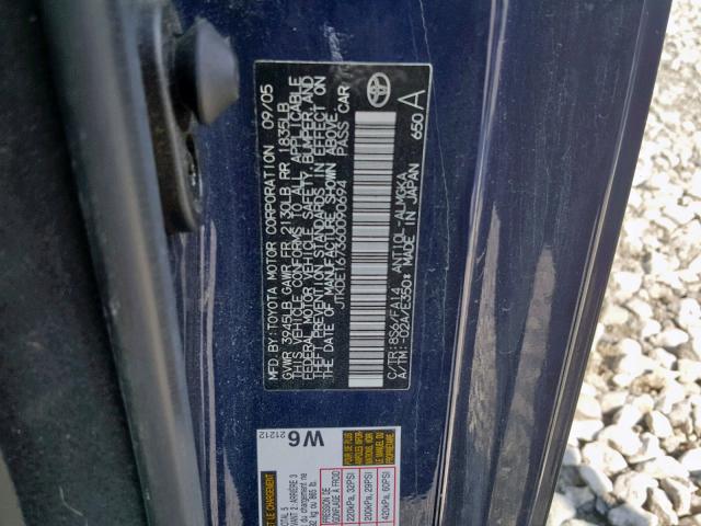 JTKDE167360090694 - 2006 TOYOTA SCION TC ლურჯი ფოტო 10