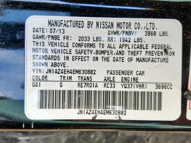 JN1AZ4EH4EM630882 - 2014 NISSAN 370Z BASE BLACK photo 10