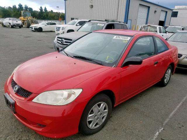 1HGEM22155L000577 - 2005 HONDA CIVIC DX V RED photo 2