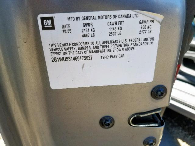 2G1WU581469175027 - 2006 CHEVROLET IMPALA LTZ GRAY photo 10