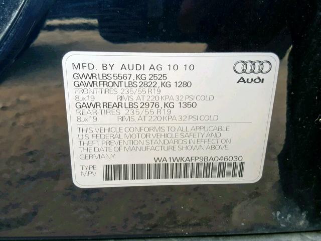 WA1WKAFP9BA046030 - 2011 AUDI Q5 PRESTIG BLACK photo 10