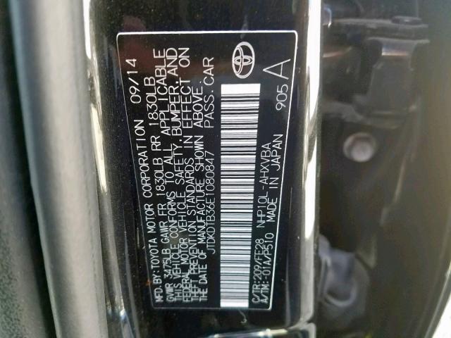 JTDKDTB36E1080847 - 2014 TOYOTA PRIUS C BLACK photo 10