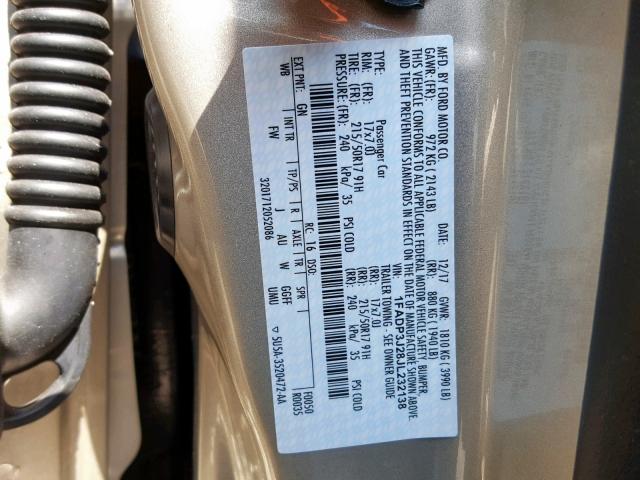 1FADP3J28JL232138 - 2018 FORD FOCUS TITA GOLD photo 10