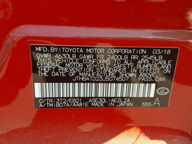 JTHBA1D23J5074507 - 2018 LEXUS IS 300 RED photo 10