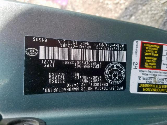 4T1BB3EK9BU132891 - 2011 TOYOTA CAMRY HYBR GREEN photo 10