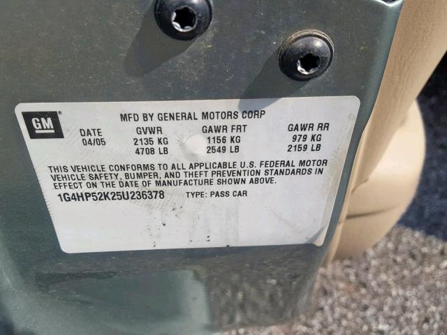 1G4HP52K25U236378 - 2005 BUICK LESABRE CU GREEN photo 10