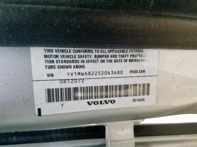 YV1MW682252043480 - 2005 VOLVO V50 T5 SILVER photo 10