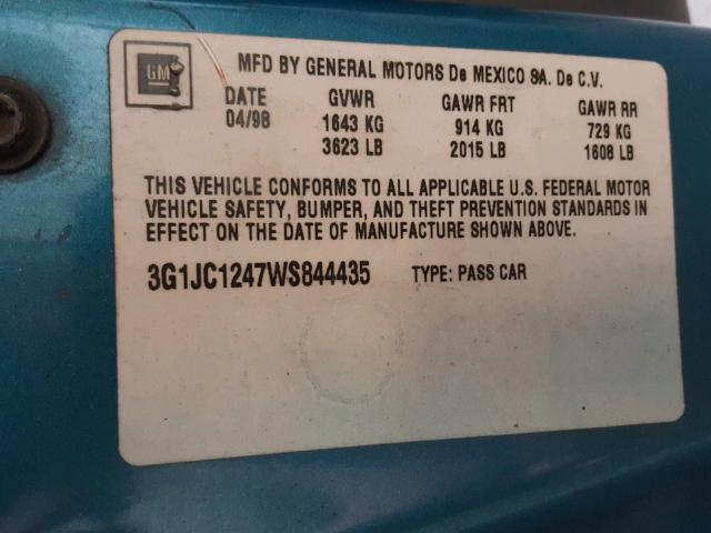 3G1JC1247WS844435 - 1998 CHEVROLET CAVALIER B BLUE photo 10