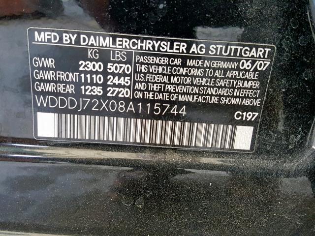 WDDDJ72X08A115744 - 2008 MERCEDES-BENZ CLS 550 BLACK photo 10